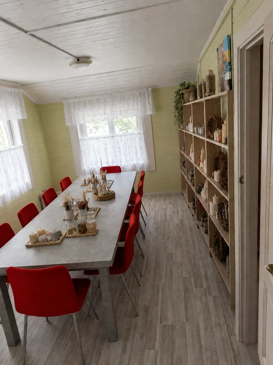 Мастерская лозоплетения с большим рабочим столом